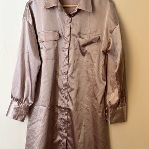 Ekouaer Faux Satin Shirt Dress